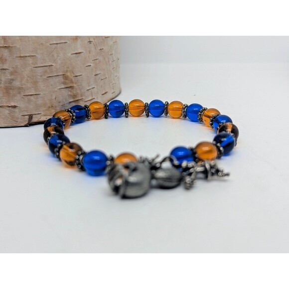 Blue & Orange Beaded Football Stretch Bracelet - Picture 3 of 3